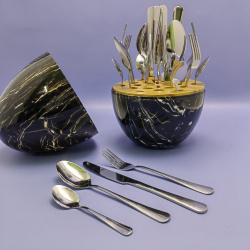 Набор столовых приборов в Футляре - Яйце Maxiegg 24 предмета / Премиум класс, цвет ЧЕРНЫЙ МРАМОР